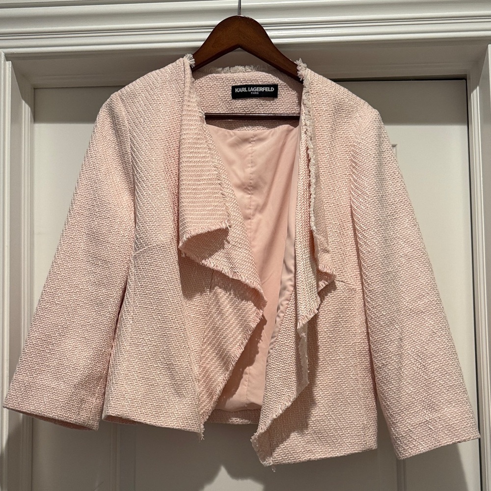 Karl Lagerfeld Pale Pink Draped Tweed Jacket